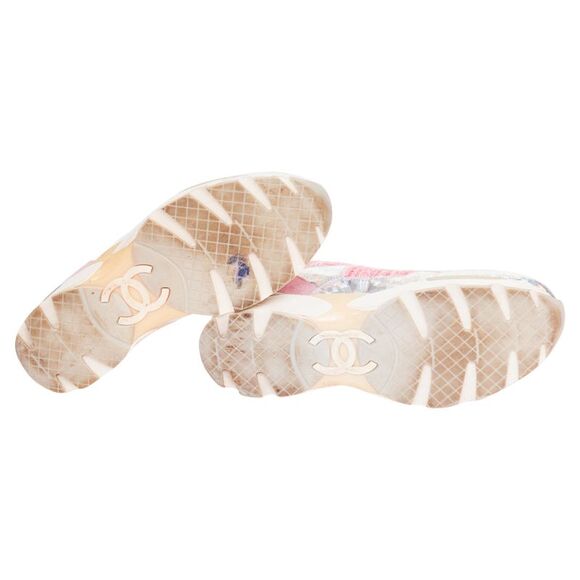 CHANEL 2014 pink tweed silver holographic silver leather sneakers EU38.5 - Picture 10 of 10
